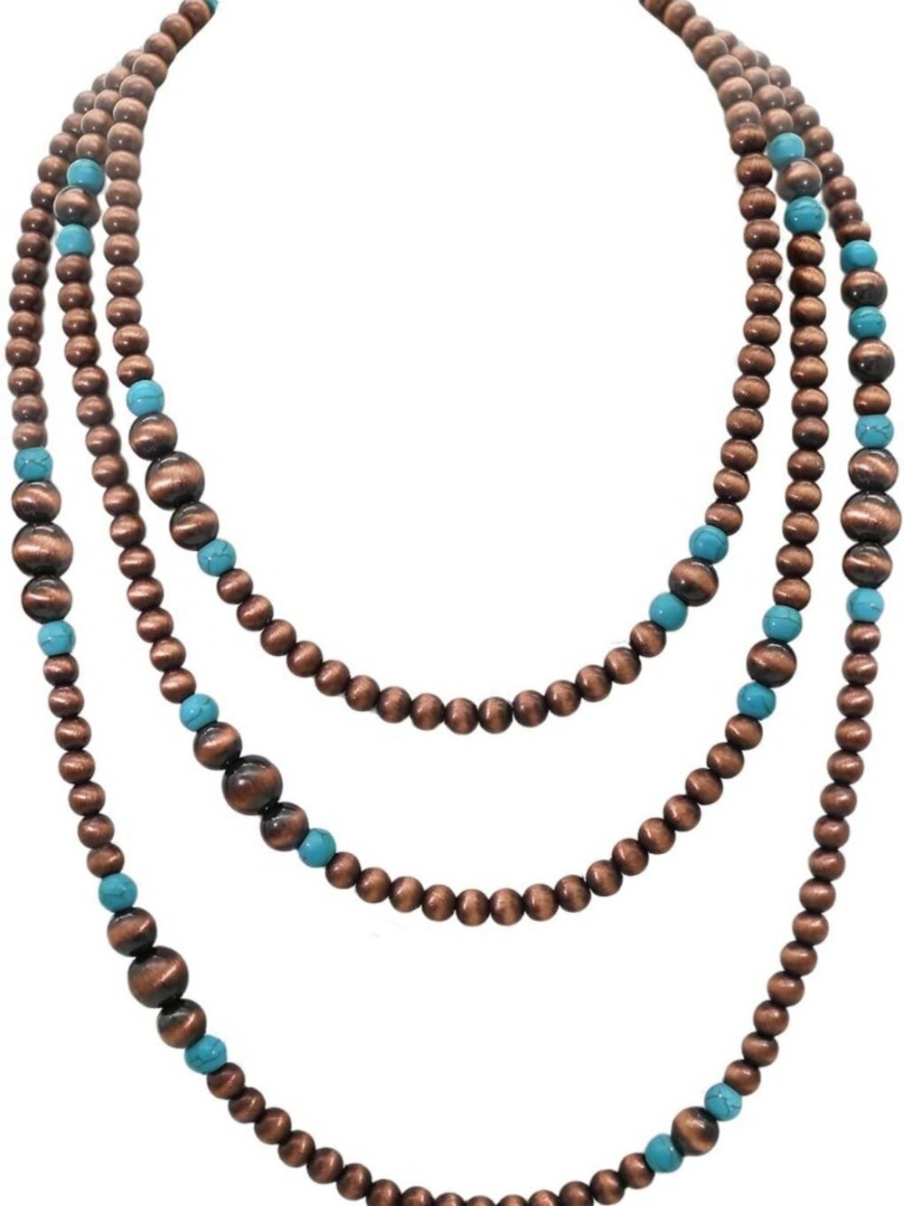 Multi-Strand Navajo Pearl Necklace - Boho Vintage Choker with Turquoise Accents